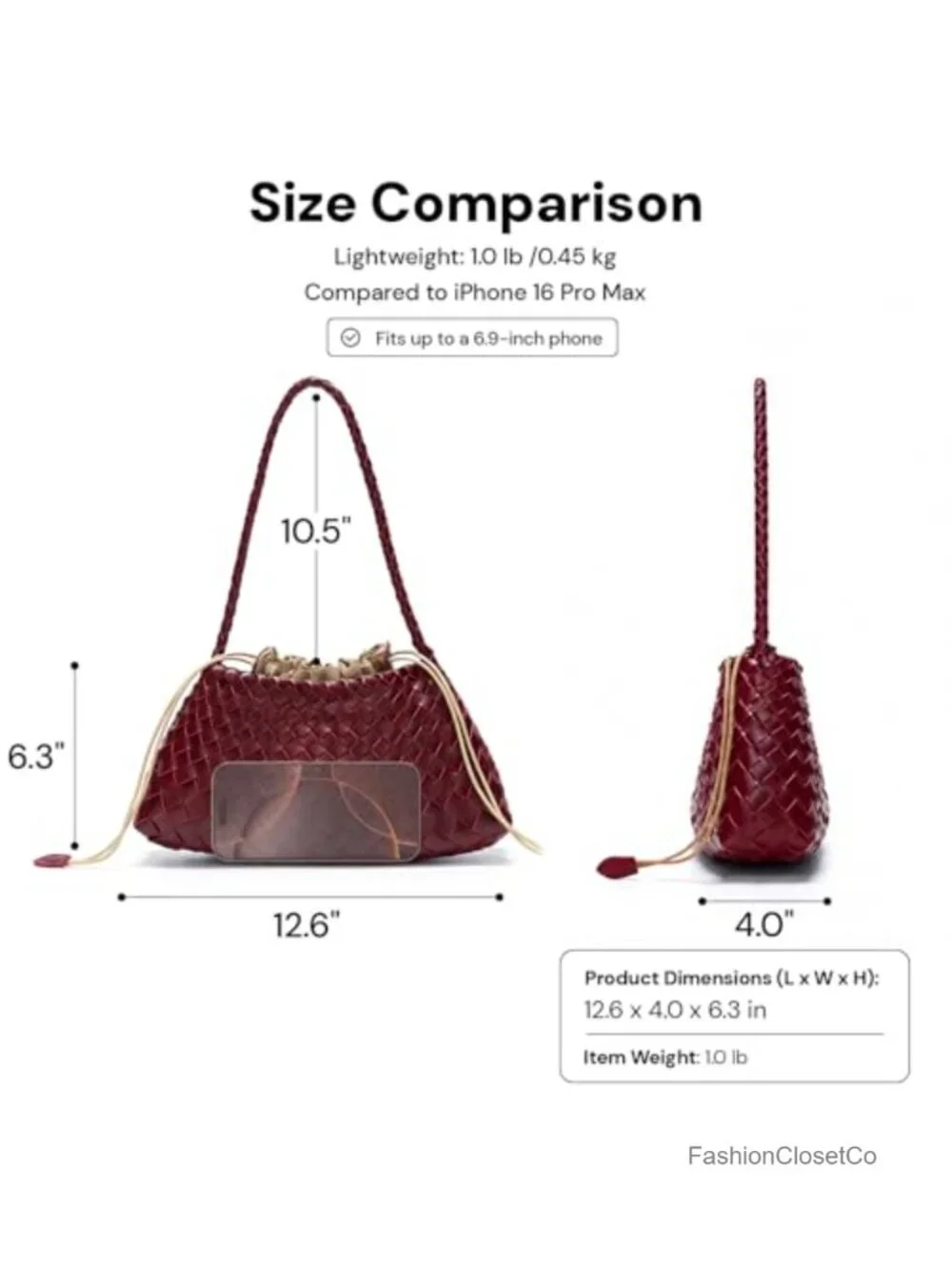 Woven Vegan Leather Hobo Bag Secure Drawstring Pouch Shoulder Clutch